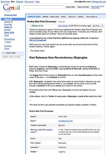 Wufoo iPad Email