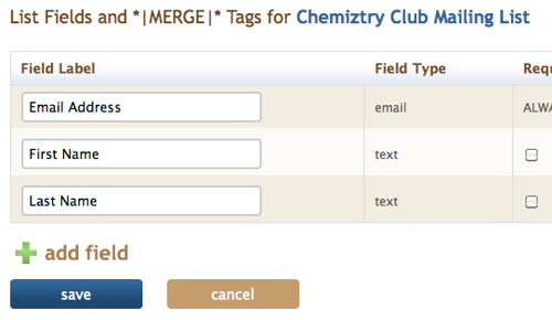 MailChimp List Fields