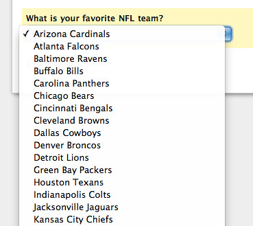 NFL Teams Dropdown