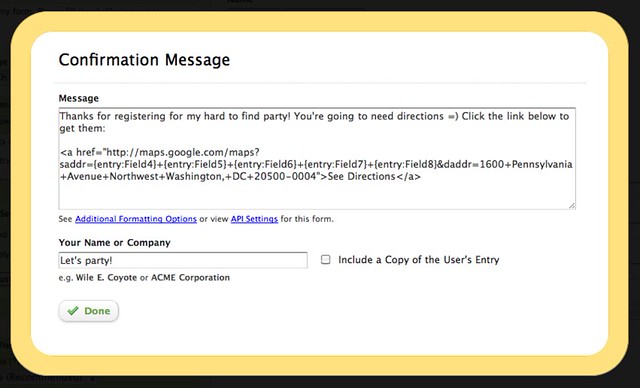 Driving Directions Confirmation Message