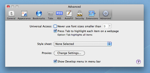 Settings for Tab control in Safari