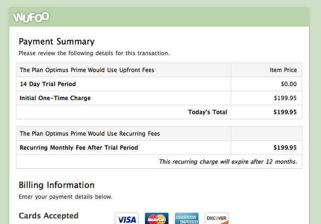 Closeup Example of Wufoo Payment Page for Chargify Integration