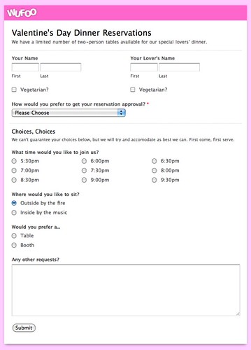 Valentine's Day Dinner Reservations