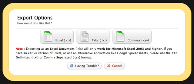 Export Entries to Spreadsheet