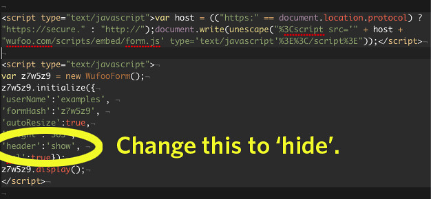 Here's how you hide the Wufoo header.